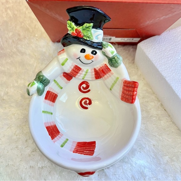 Fitz and Floyd Flurry Folk Snowman
Footed Bowl & Candy Cane Spreader Set-NIB - Picture 4 of 9